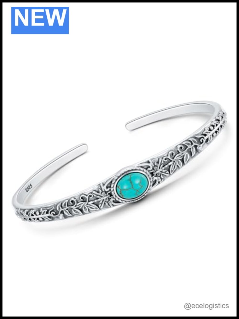 Sterling Silver Turquoise Bangle Bracelet, Vintage Cuff, Adjustable